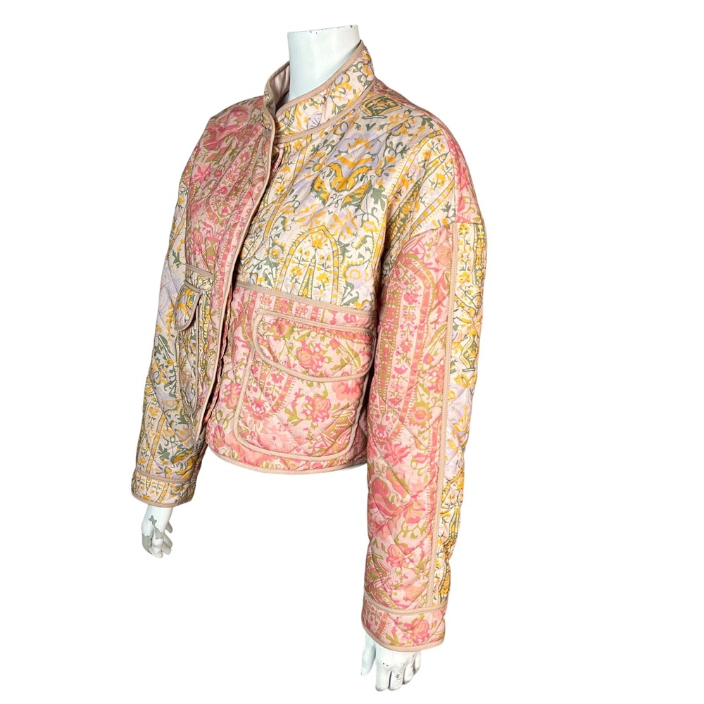 7 For All Mankind Floral Quilted Jacket Medium Cotton Cottagecore Pink Patchwork - Picture 2 of 13